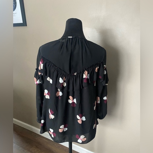 KATE SPADE Black Floral ruffle blouse NWOT preppy cute chic spring chiffon sz S - Picture 6 of 14
